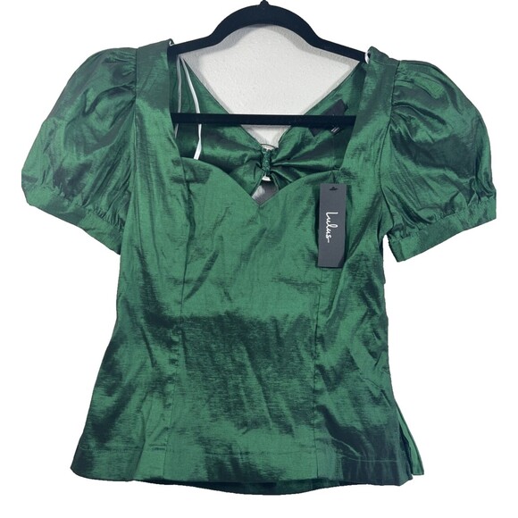 Lulu's Emerald Green Puff Sleeve Sweetheart Neckline Blouse Size Small - Picture 1 of 8
